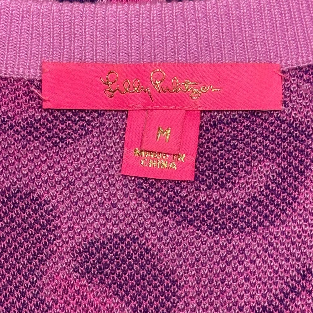 Lilly Pulitzer Pink Leopard Print V-Neck Sweater M - Picture 4 of 5